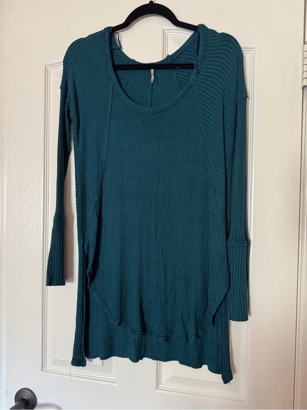 Free People Teal Ribbed Waffle Long Sleeve Scoop Tunic